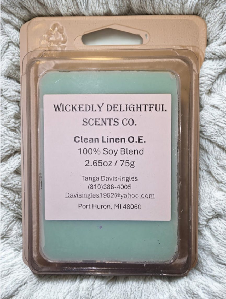 Clean Linen O.E. soy wax melt by Wickedly Delightful Scents